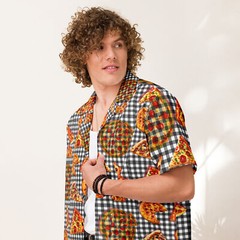 Pizza Pie & Slices Black Table Cloth – Lightweight Button Up Casual Dress Shirt