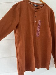 Therma Henley Men’s Rust Shirt Waffle Knit Cotton Blend Thick Fall XL New