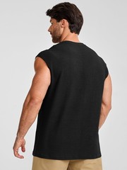 Mens Tank Tops Textured Sleeveless Streetwear T Shirts Workout Muscle Gym Shi…