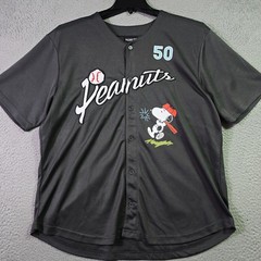 Peanuts® Snoopy Baseball Jersey shirt Mens XL Black Charlie Brown Button Up NWT