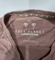 Free Planet Men’s Large T-Shirt Organic Cotton Mauve Blue Flower Positive Vibes