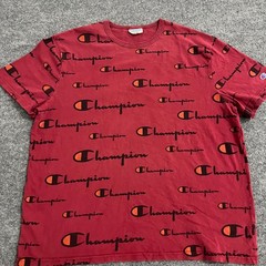 Champion T-Shirt Mens Size 2XL Maroon All Over Print Logo Short Sleeve Athletic