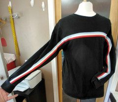 Ninth Hall Mens Shirt LG Black W/ Red White Blue Stripe Heavyweight Cotton Nice