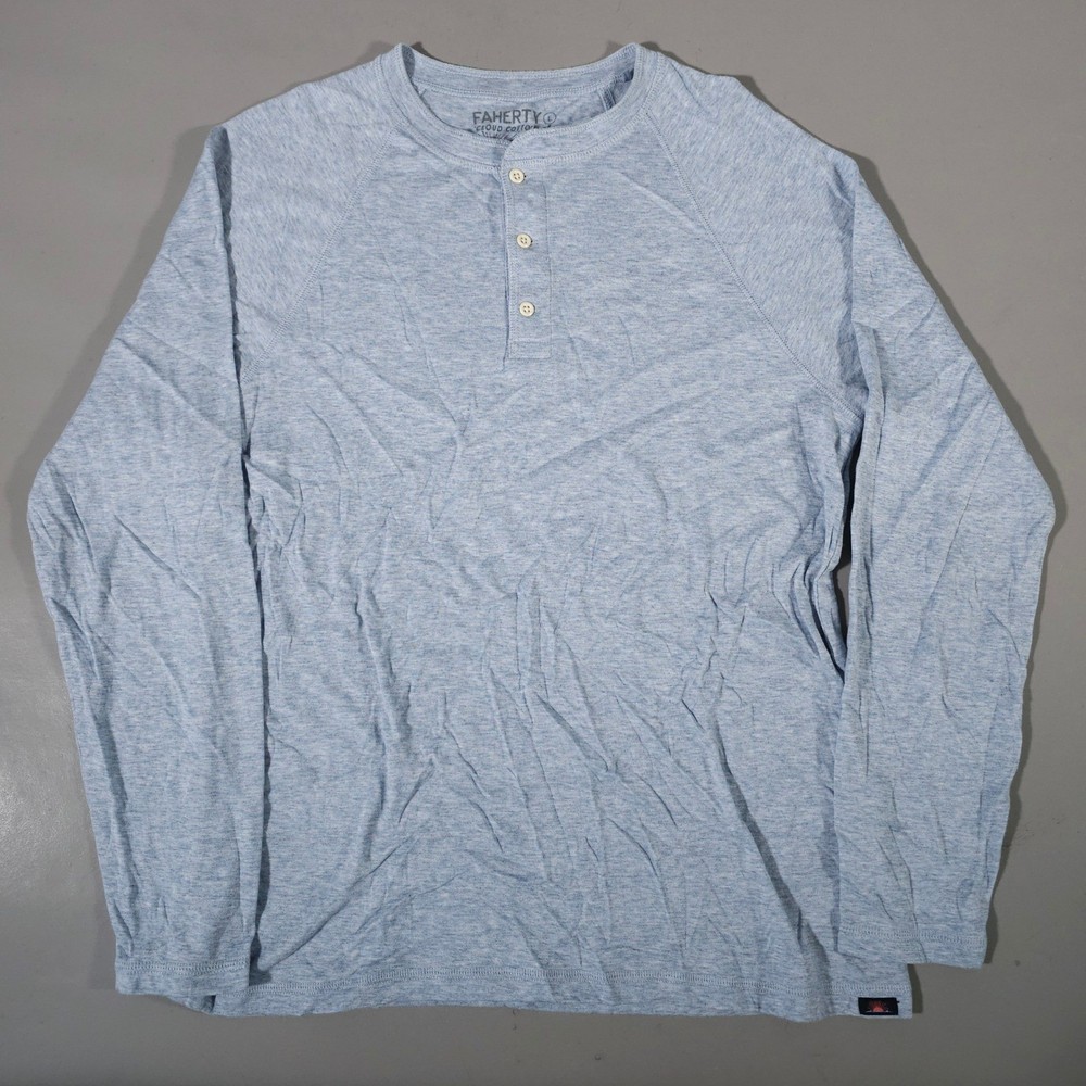 Faherty Henley Mens Large Blue Cloud Cotton Pima Modal Long Sleeve Raglan Shirt