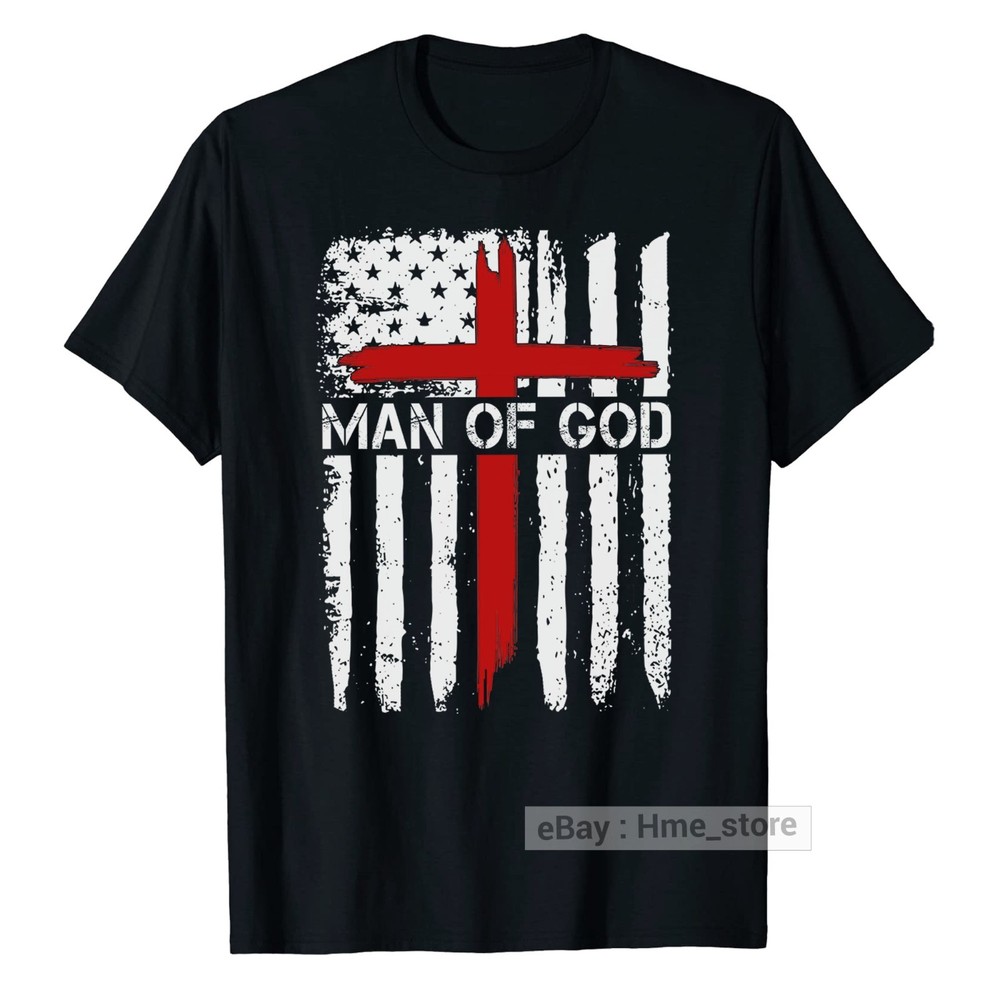 Man of God American Flag Cross T-Shirt Christian Faith Catholic Dad Grandpa