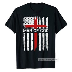Man of God American Flag Cross T-Shirt Christian Faith Catholic Dad Grandpa