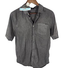 Vans Mens Charcoal Gray Textured Slub Cotton Button Up Short Sleeve Shirt Medium