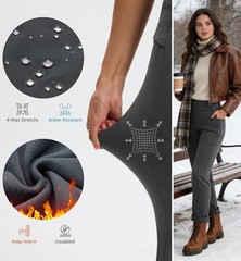 Fleece Lined Pants Women Straight Leg Yoga Leggings Winter Warm Pants with Po…