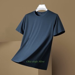 Summer fashion Men’s Silk T-Shirt Short Sleeve Luxury Soft Breathable Tee