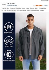 TACVASEN Men’s Long Sleeve Quick Dry Tactical Fishing Shirt