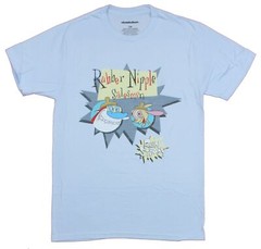Ren And Stimpy Adult New T-Shirt – Rubber Nipple Salesman Crazy Pic