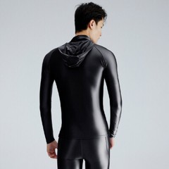 AMORESY Men Glossy Hooded T-shirt Sunscreen High Neck Long Sleeve Running Shirts