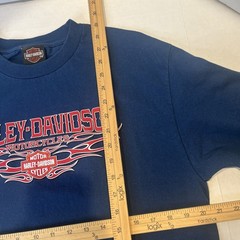 Harley Davidson Large Blue Long Sleeve Graphic T Shirt Kansas City Flames Clean
