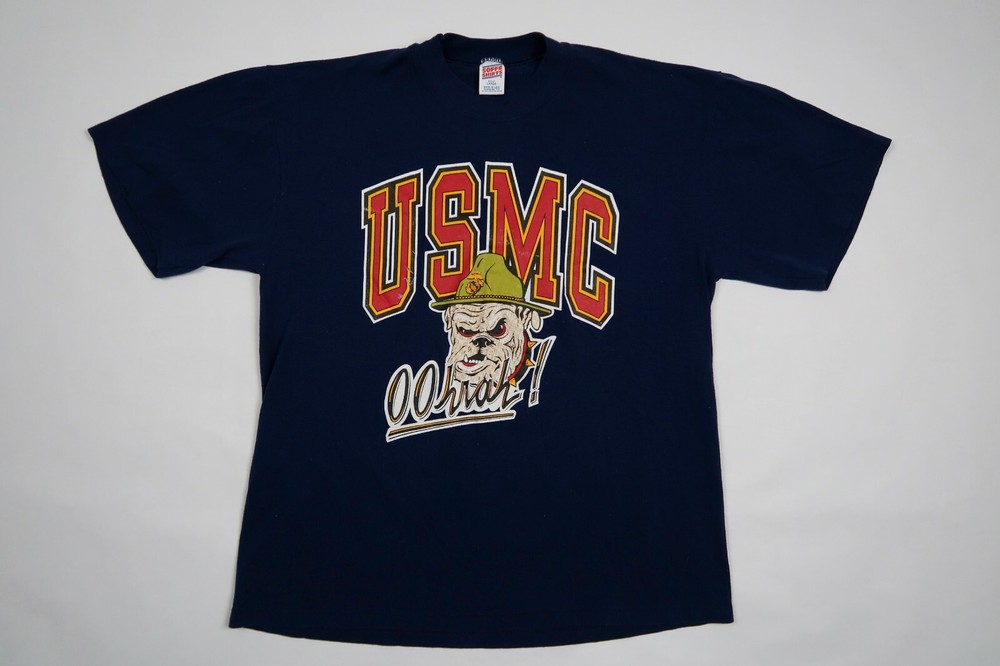 Vintage Marines Bulldog Mens Large USA USMC Military Single Stitch T-Shirt 90s