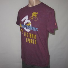 Homage LARGE Les Trois Sports Triathlon Tri Shirt Run Bike Swim Burgandy