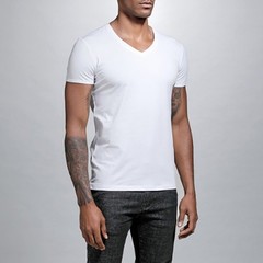 Men Solid Color V Neck Tight Fit T Shirt Short Sleeve Polyester Base Layer Top