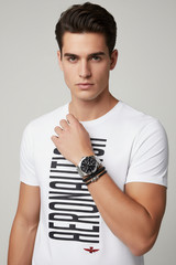 AERONAUTICA MILITARY MENS WHITE COTTON T-SHIRT MADE IN ITALY