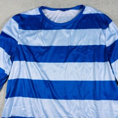 Striped Light Weight Long Sleeve Shirt Mens Sz M Blue White Crew Neck Polyester