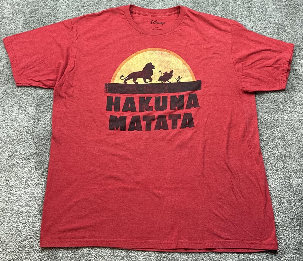 Disney Lion King Shirt Mens 2XL Red Hakuna Matata Graphic Tee Movie Silhouette