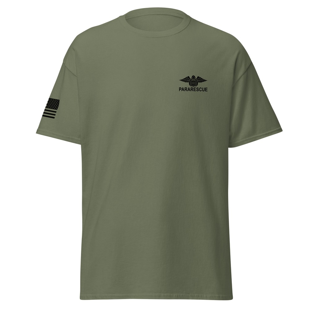 Pararescue Combat Rescue Cassic Tee Two SIded Print with USA Flag on Sleeve
