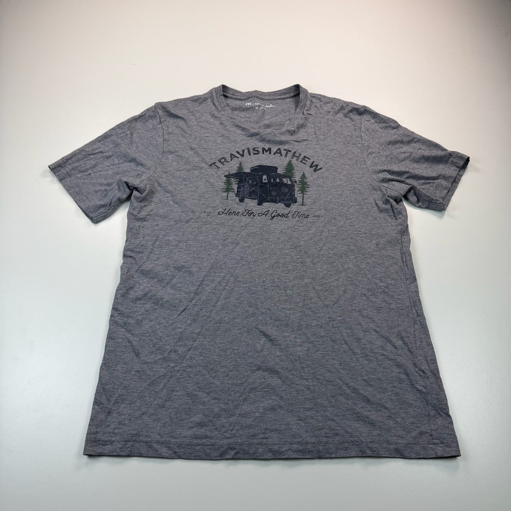 Travis Mathew Shirt Mens Medium Gray Crew Neck Outdoors Comfort Casual