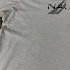 Nautica Shirt Mens Large White Blue Spell Out Logo Short Sleeve Cotton READ
