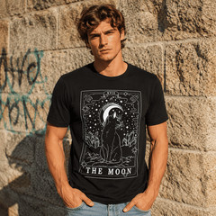 The Moon Tarot Card Cat T-Shirt – Mystical Celestial Black Cat Graphic Tee