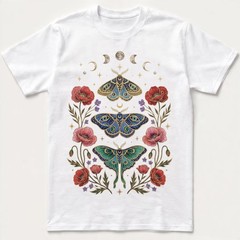 Celestial Moth T-Shirt Luna Moon Phase Flower Cottagecore Witchy Tee