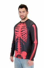 Adult Halloween Red Skeleton Bones Body Long Sleeve Costume T-Shirt Tee