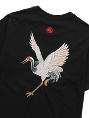 Niepce Japanese Streetwear Embroidery T-shirt Flying Cranes Graphic Tee for Men