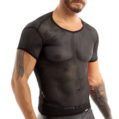 Mens Tops Tank Vest Crop Top Fishnet Holiday Mesh Muscle See Through Shirt