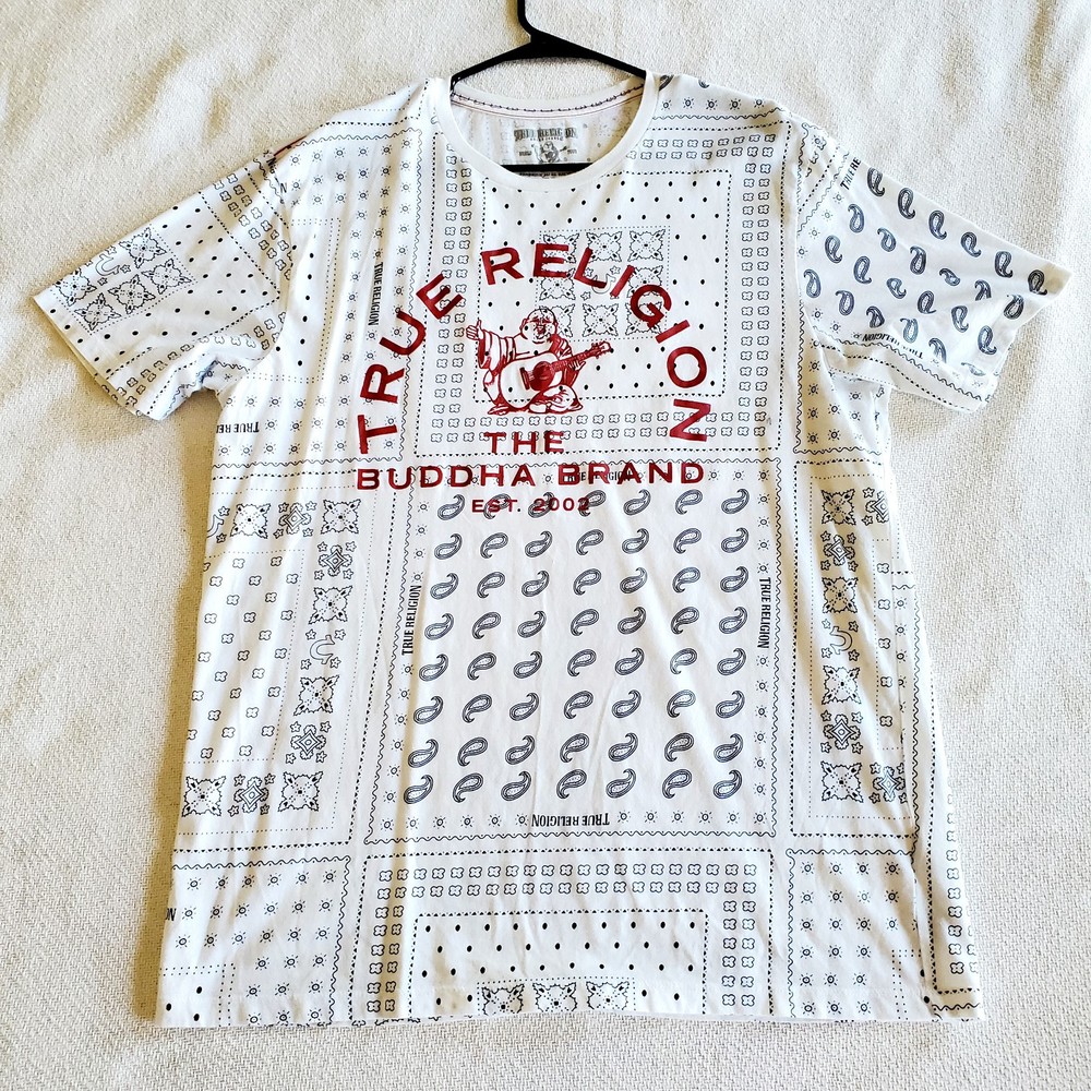 XL TRUE RELIGION White BUDDHA Brand Short Sleeve Designer Graphic White T Shirt