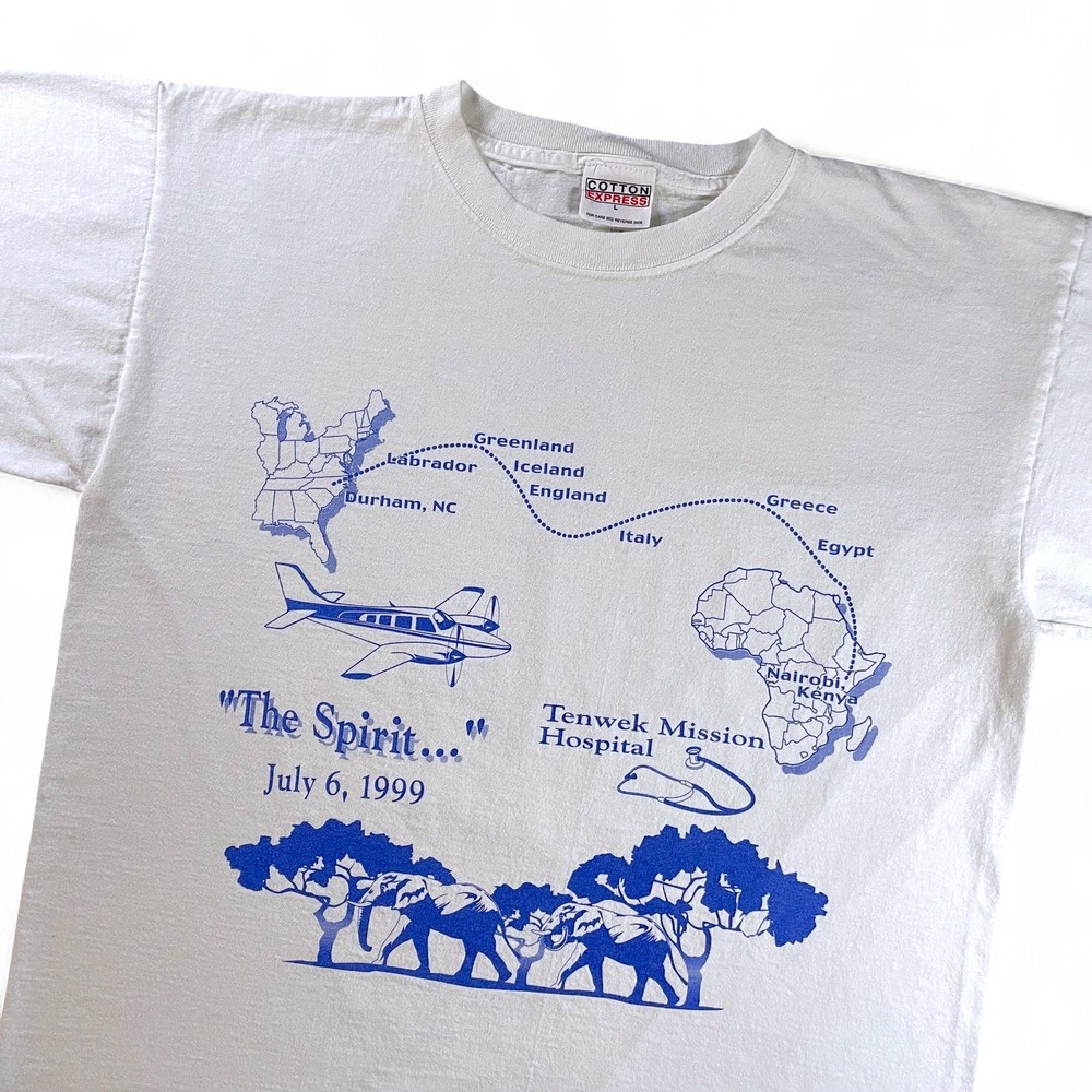 Vtg 90s The Spirit Africa Collage T-Shirt Tenwek Mission Hospital Durham Kenya L