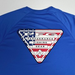 Columbia PFG Terminal Tackle Long Sleeve Shirt Mens M Blue USA Flag Triangle