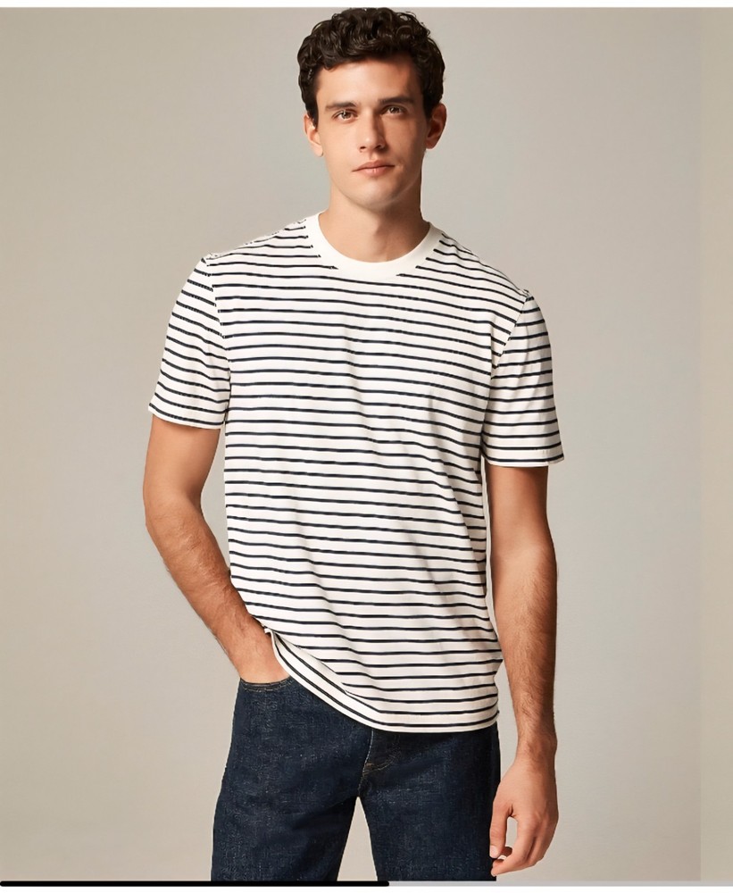 NWT J.Crew Size L Relaxed Vintage Wash T-Shirt Stripe Ivory Navy Lancet BZ100