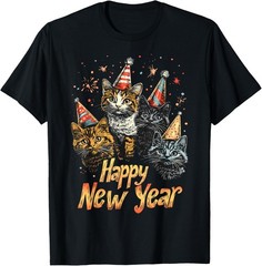 Happy New Year 2026 Cute Cats Kitten Party Cat Kitty Lovers T-Shirt