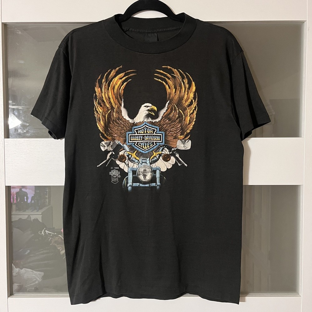 Vintage 1985 Harley Davidson By 3D Emblem Riding Eagle Men’s T-shirt L