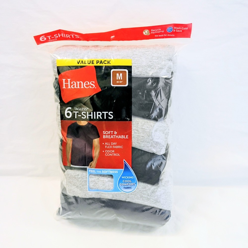 Hanes Tagless Cool Comfort 6 Pack T-Shirt Size Medium