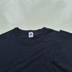 Vintage Russell Athletic Blank Navy Blue Ribbed Collar T Shirt Size Men’s XL