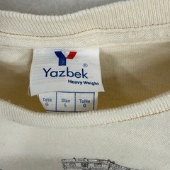Yazbek Graphic T-Shirt Mens Large Cream Cancun Mexico Mayan Pyramid Cotton Tee