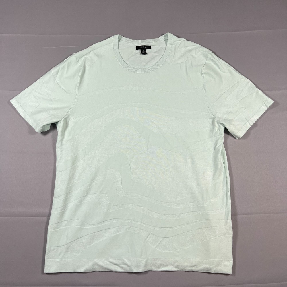 Alfani Tonal Wave Jacquard T-Shirt Mens Large Sage Green Short Sleeve Crew Neck