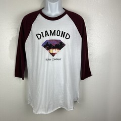 Diamond Supply Co Shirt Men Large White Red Raglan Baseball Quarter Sleeve Tee