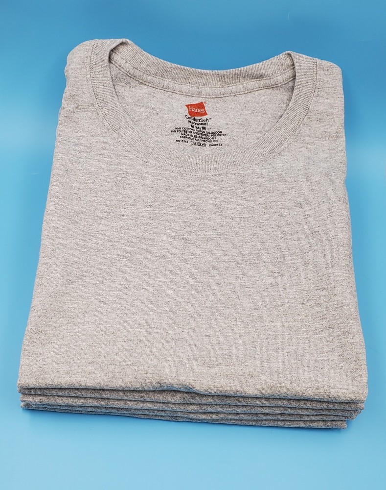 Hanes Comfort Soft Mens Short Sleeve T-Shirts Grey -Lot of 5- Size Medium. New!
