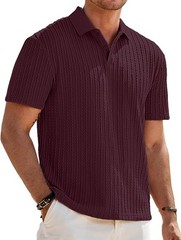 Mens Summer Casual Polo Shirt Short Sleeve Knit Stretchy Button Golf Tee Top