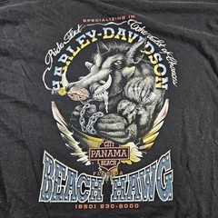 Vintage Beach Hawg Harley-Davidson Shirt Mens Large Black Panama Beach 90s