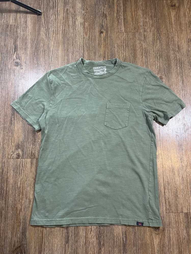 Faherty Sunwashed Organic Cotton Crew Tee Mens S Green Slub Sustainable