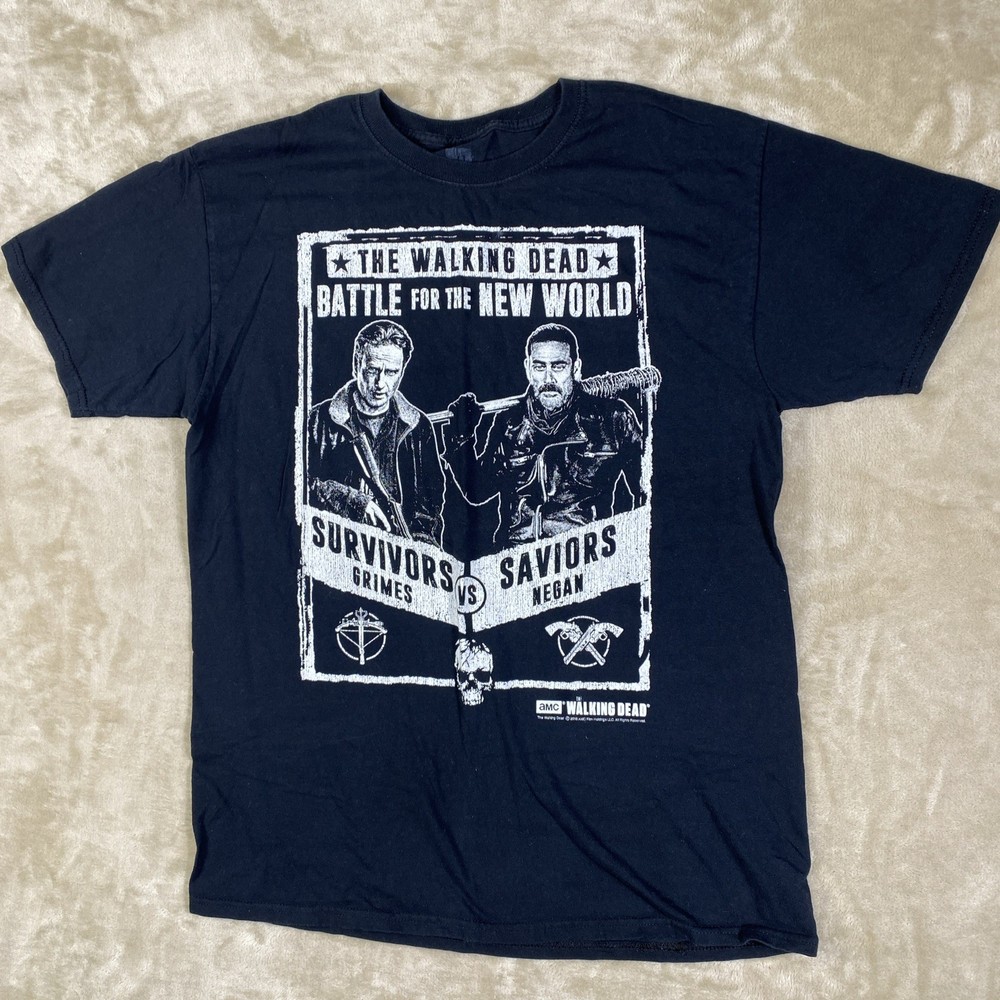 The Walking Dead Grimes vs. Negan Graphic T Shirt Size Medium Black Unisex