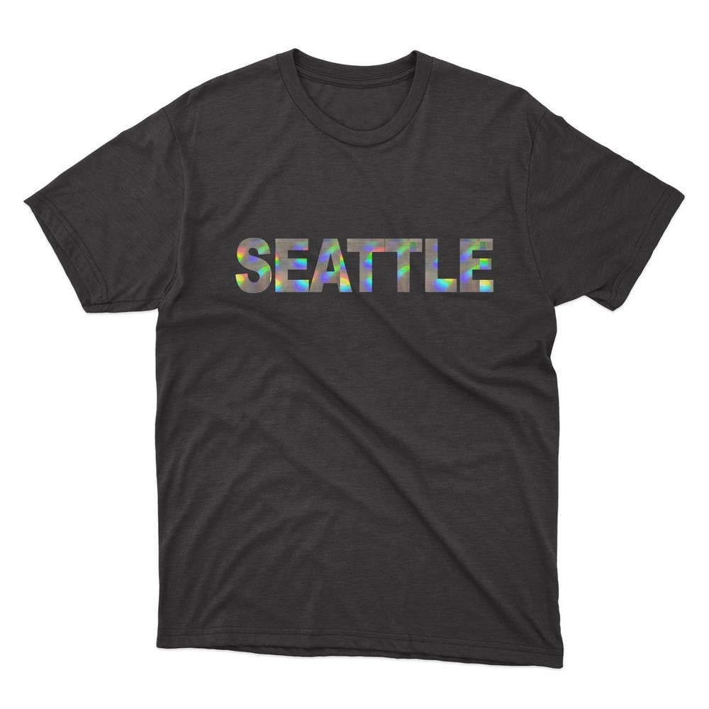 SEATTLE Black T-Shirt | Silver Holographic / Hologram Text