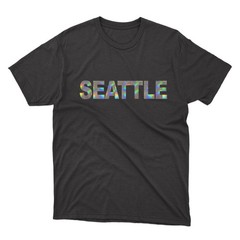 SEATTLE Black T-Shirt | Silver Holographic / Hologram Text
