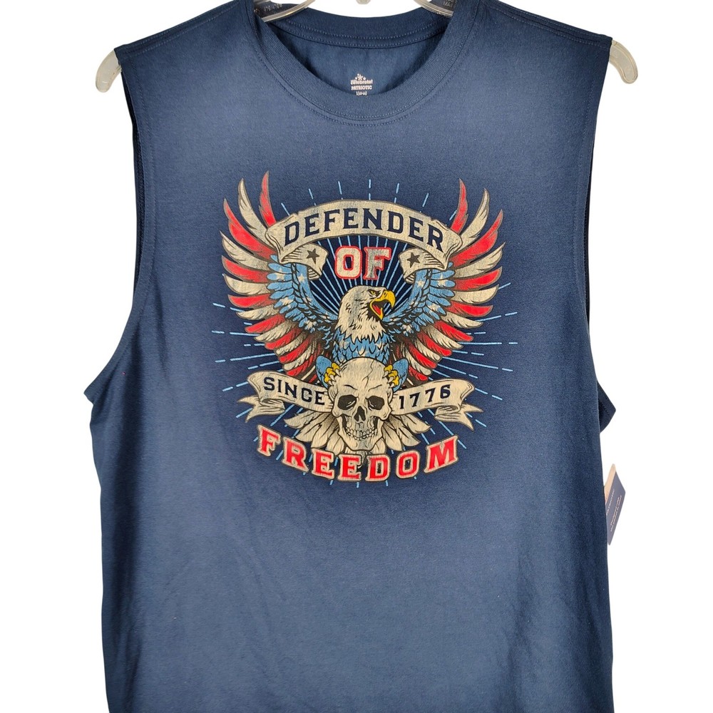 Way To Celebrate Mens Patriotic Muscle Tee Navy Blue Eagle Skull Graphic L 42-44